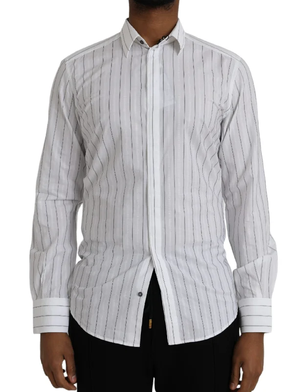 Black White Striped Formal Dress Gold Shirt