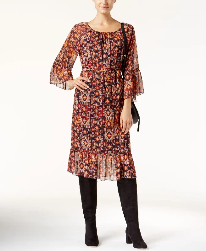 Womens Petite Printed Peasant Dress