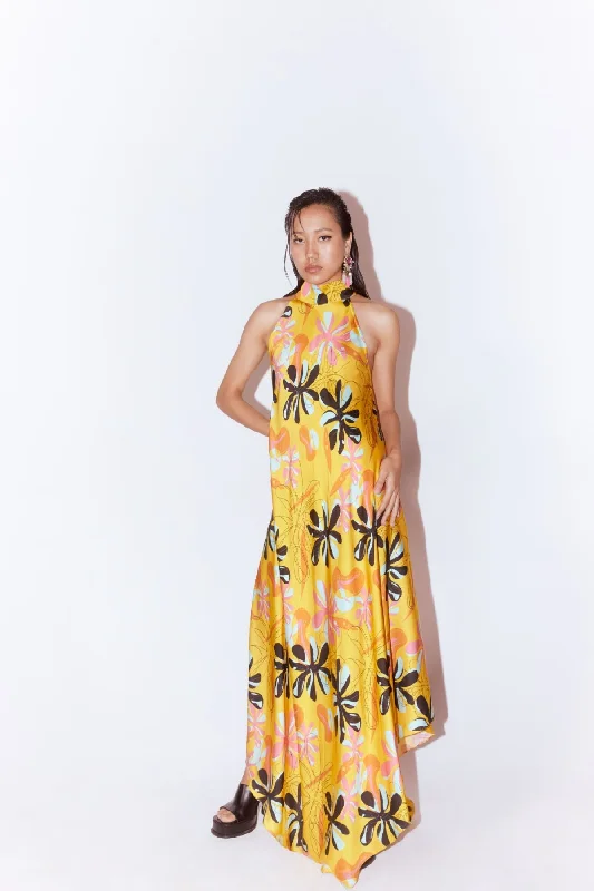 Yellow Dahlia Halter Dress