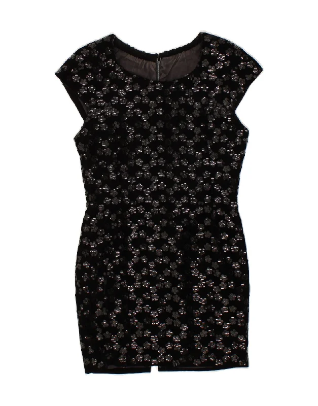 VINTAGE Womens Abstract Pattern Sheath Dress UK 10 Small Black