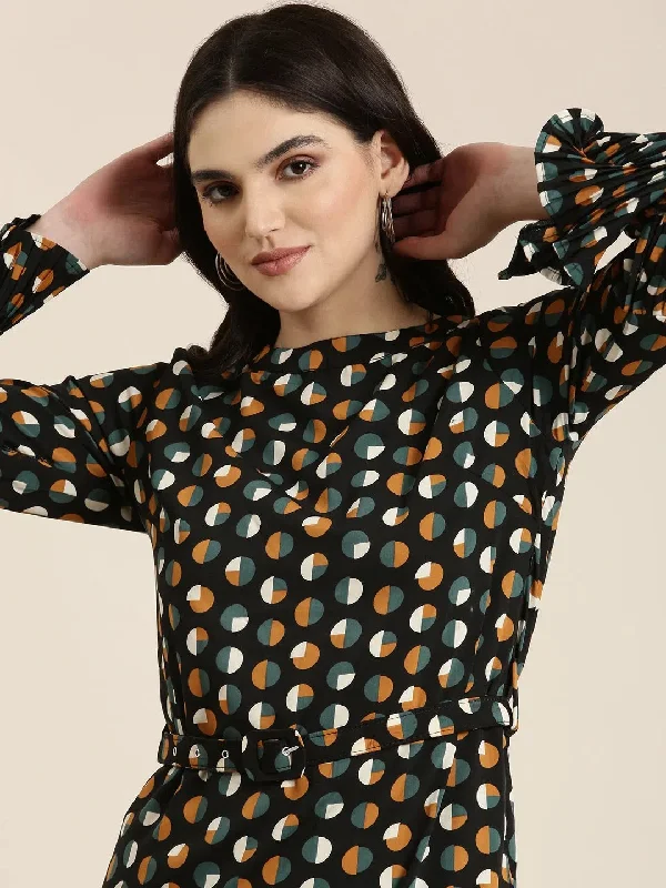 Women Black Printed A-Line Dress-HQ-24A-Black