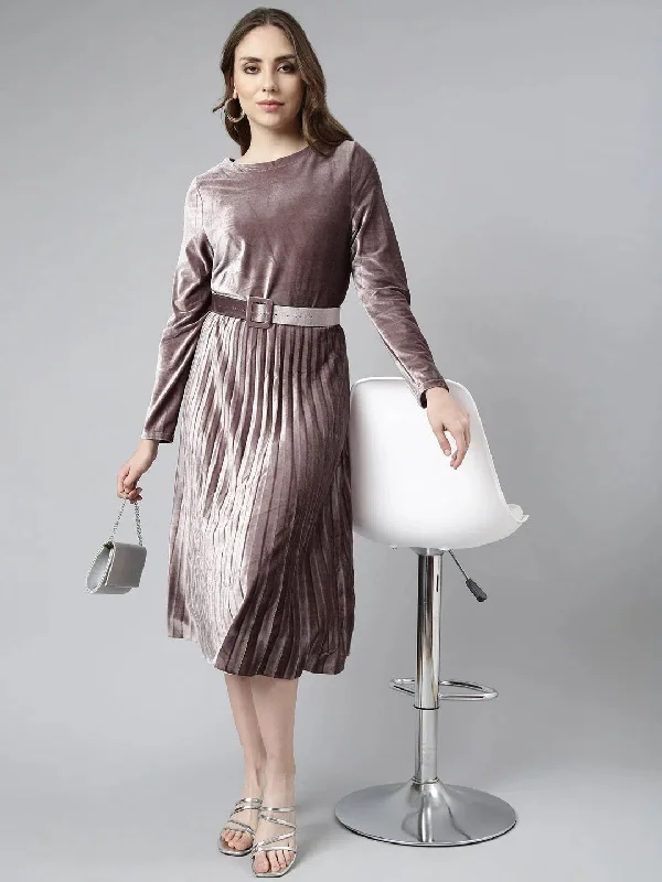 Women Lavender Solid Fit and Flare Dress-CHN-823-Lavender