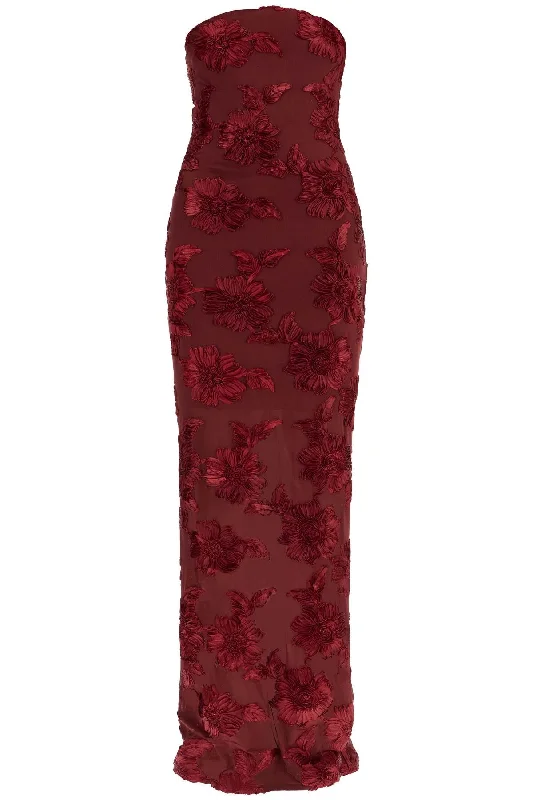 Rotate Women's Long Mesh Dress With Embroidered Flowers.