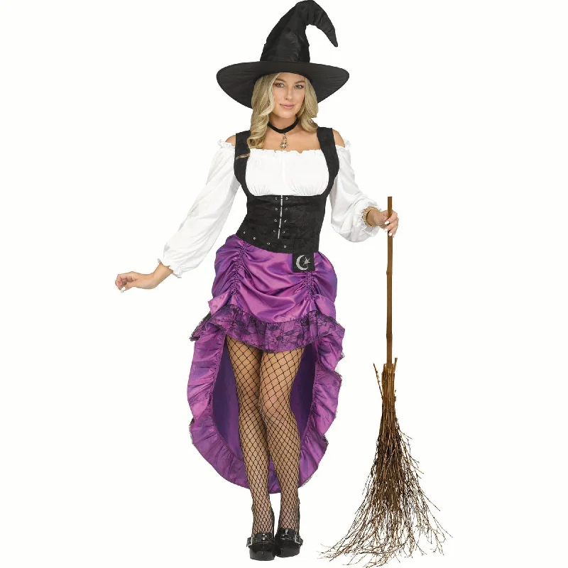 Renaissance Witch Costume for Adults, White & Purple Corset Dress