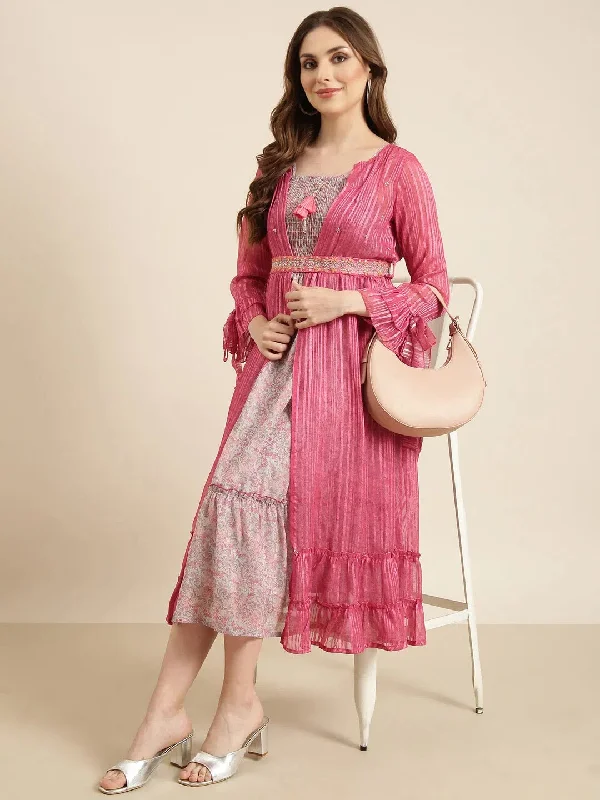 Women Pink Ethnic Motifs Empire Dress-BC-BK-514-Pink