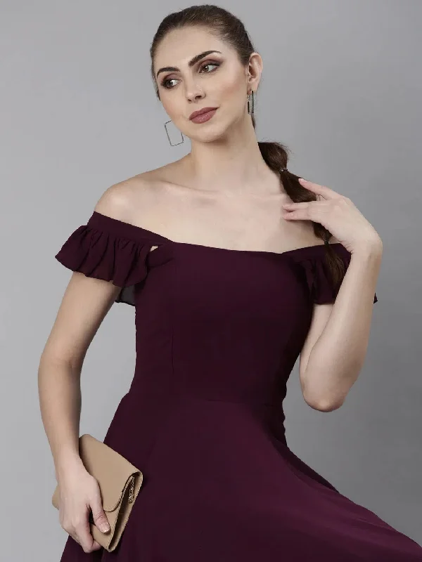 Women Violet Solid Fit and Flare Dress-TE-117-Violet