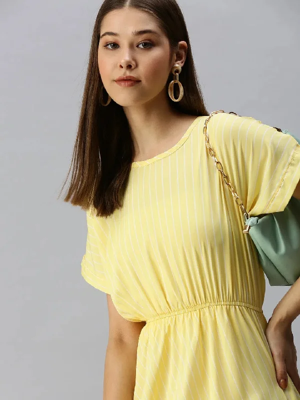Women Yellow Striped A-Line Dress-AE-9873-Yellowwhite