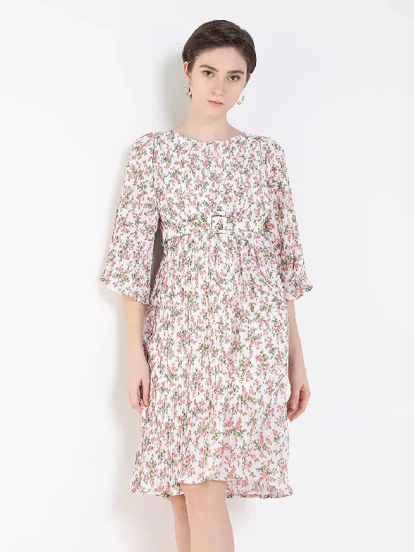 Women's White Printed Fit and Flare Dress-HQ-051-White