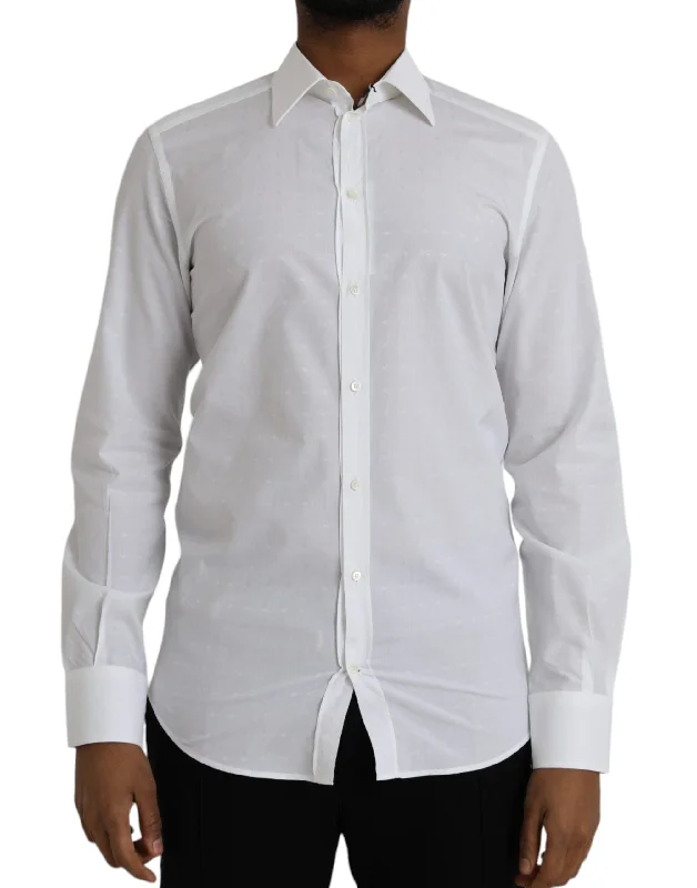 White Logo Cotton Men Dress Gold Shirt