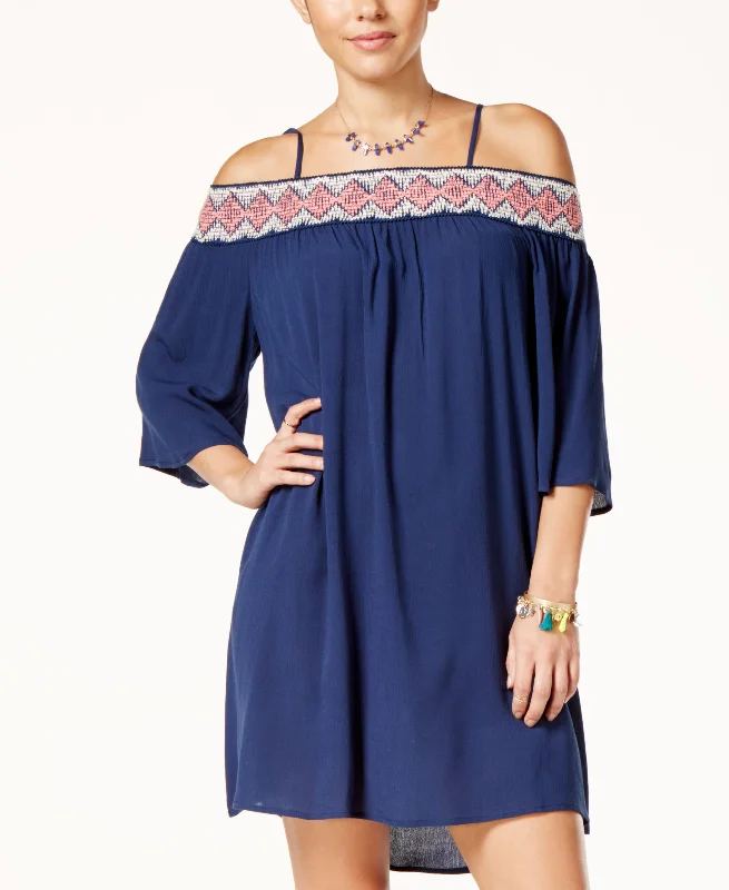 Trixxi Juniors Crochet Trim Off The Shoulder Shift Dress