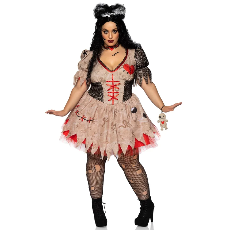 Deadly Voodoo Doll Costume for Plus Size Adults, Printed Dress with Netting