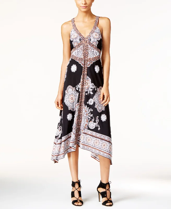 Womens Petite Printed Crisscross-Back Dress