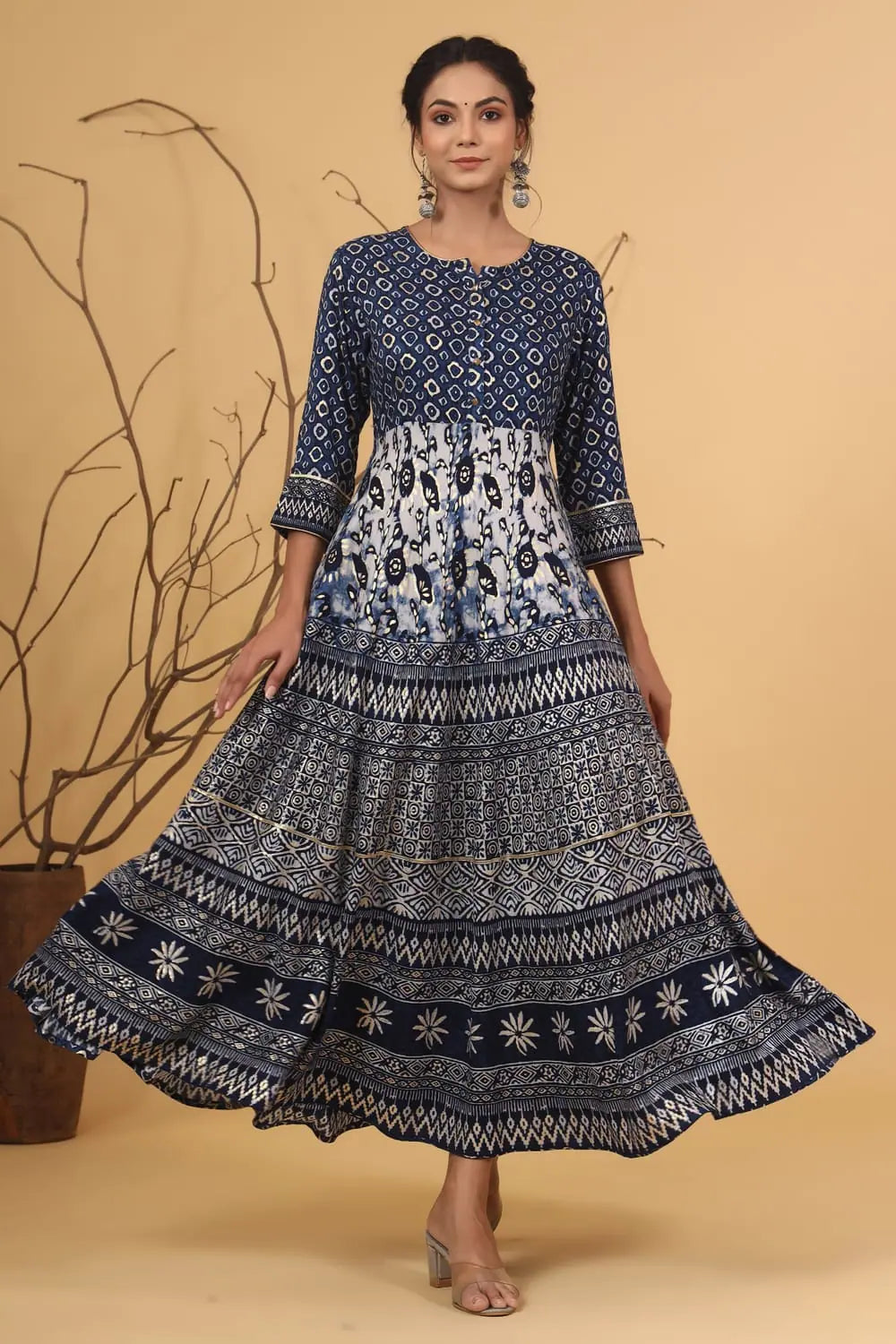 Juniper Blue Rayon Printed Flared Dress