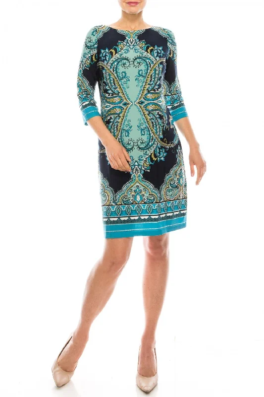 Navy Aqua Paisley Shift Dress
