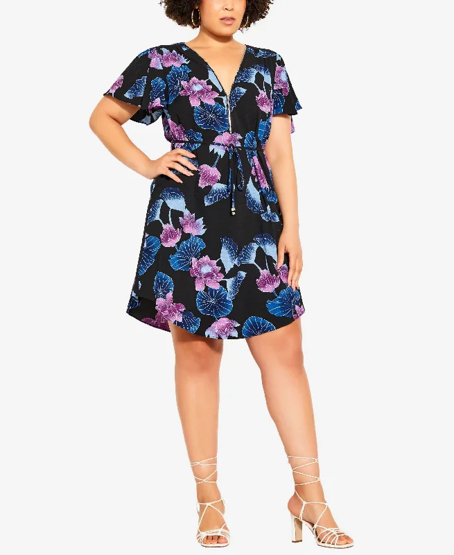 Trendy Plus Size Waterlilly Zip Neck Dress