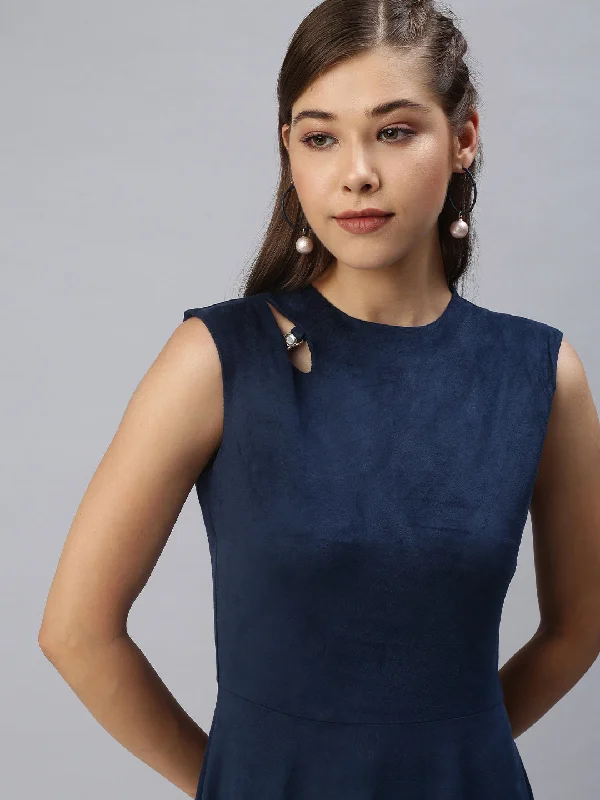 Women Solid A-Line Teal Dress-AC-3286-Teal