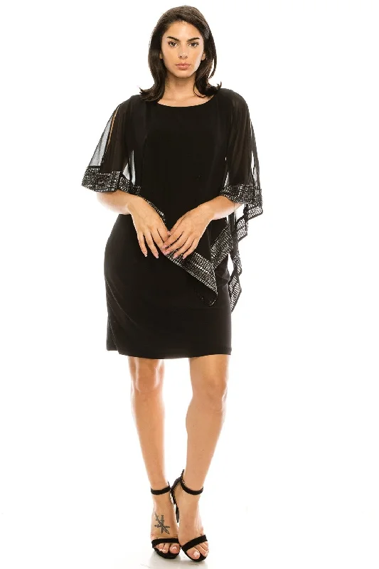 Chiffon Cutout Cape Overlay Sheath Jersey Dress