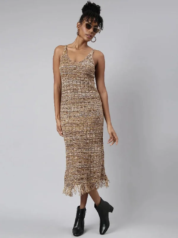 Women Brown Abstract Sheath Dress-CHN-652-Brown