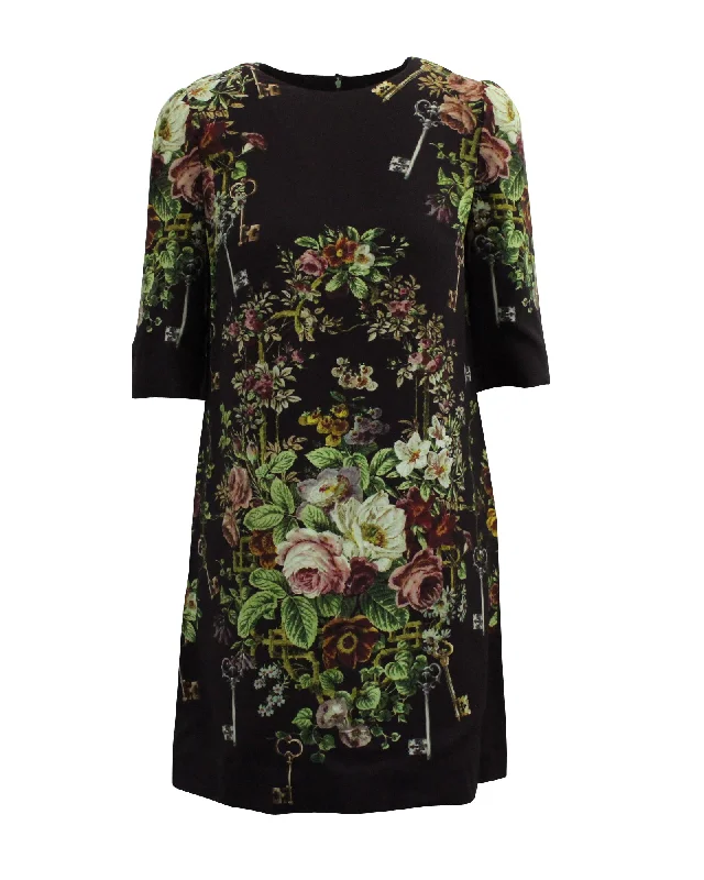 Dolce & Gabbana Flower Bouquet Print Dress in Black Viscose