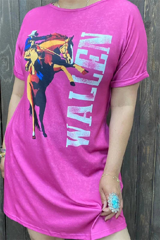 XCH13891 WALLEN &Riding horse prints short sleeve women dress w/pocket
