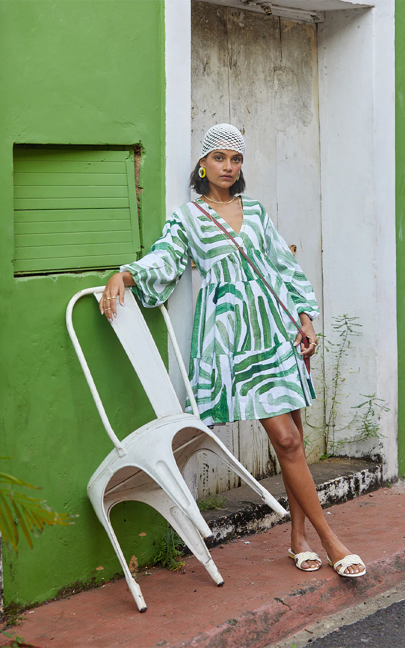 Kinda Fun Dress In Abstract Green Print