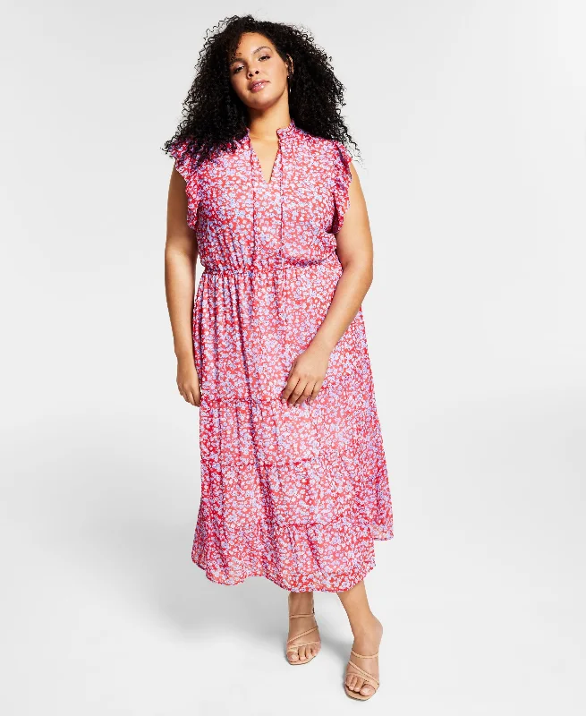 Trendy Plus Size Sunshine Burst Tie-Waist Printed Dress