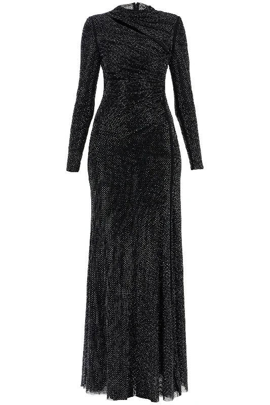 Self Portrait Long Mesh Dress With Rhinestones