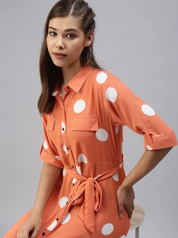 Women Printed Fit and Flare Orange Dress-AE-444792-Orange
