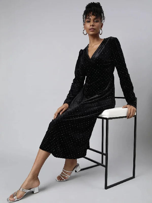 Women Black Solid Empire Dress-CHN-922-Black