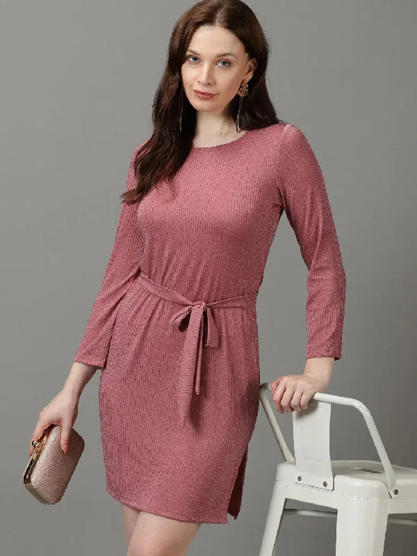 Women's Mauve Striped Sheath Dress-AE-9877-Mauve