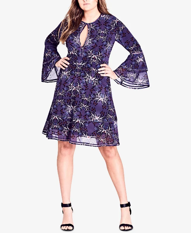 City Chic Trendy Plus Size Butterfly Print A Line Dress