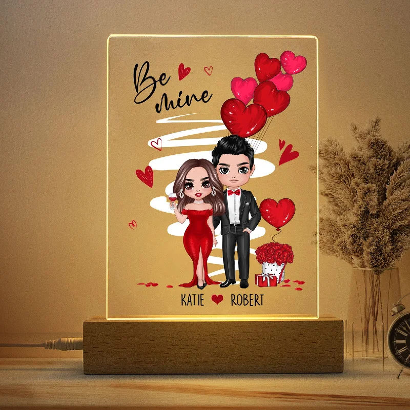 Be Mine Doll Dressed Up Couple Personalized Plaque LED Night Light - Gift For Him Gift For Her