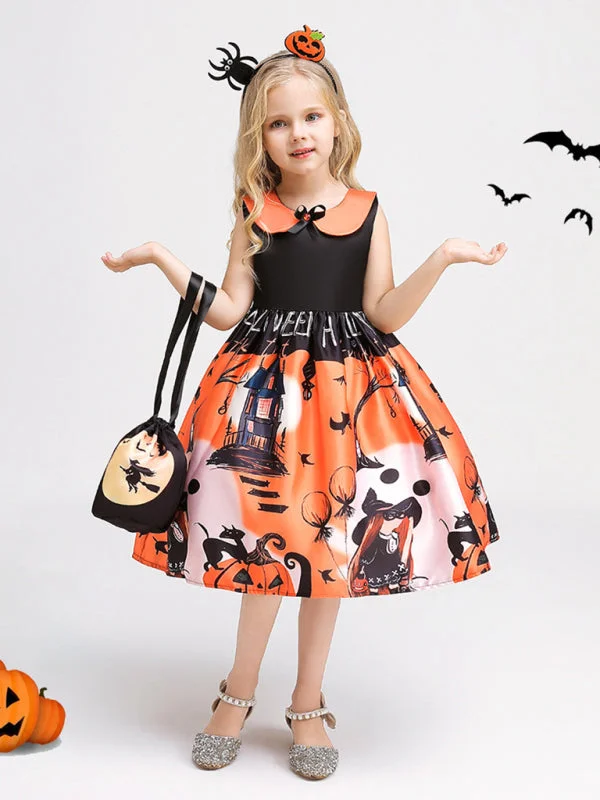 Blue Zone Planet |  Halloween children's clothing, girls cosplay witch pumpkin performance dress princess dress