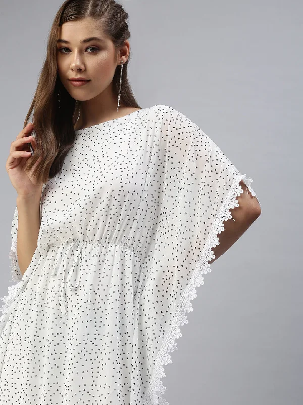 Women Printed Kaftan White Dress-SPN-5810-White