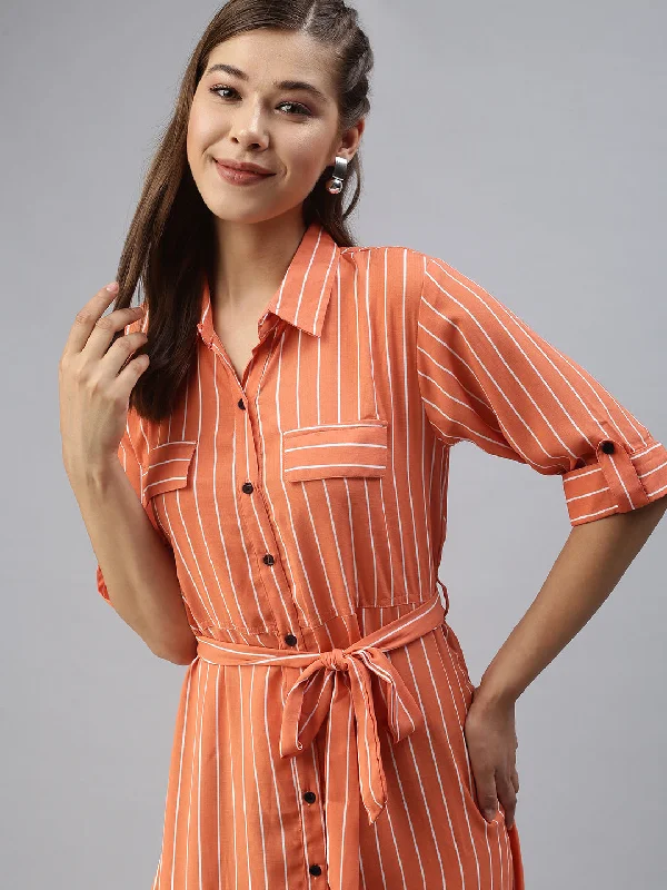 Women Printed Fit and Flare Orange Dress-AE-444793-Orange