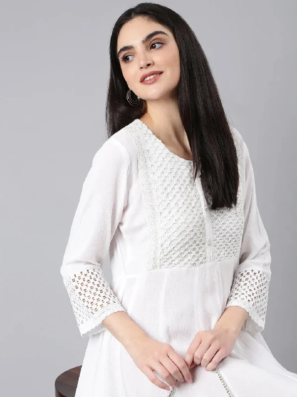 Women White Solid Empire Dress-RF-1490-White