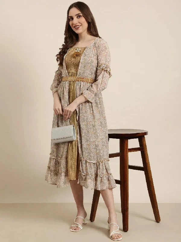 Women Olive Striped Empire Dress-BC-BK-519-Olive