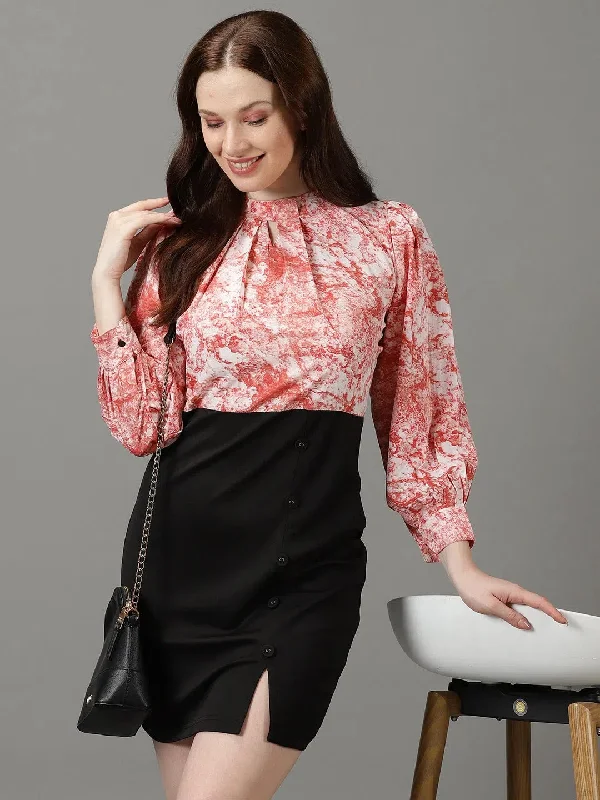 Women's Black Printed Fit and Flare Dress-AE-15757-Blackcoral
