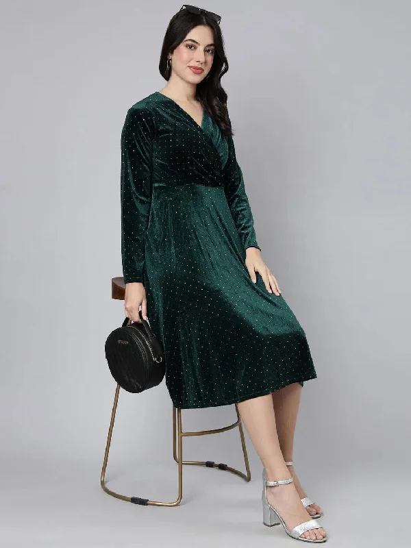 Women Embellished Green A-Line Dress-308-Green