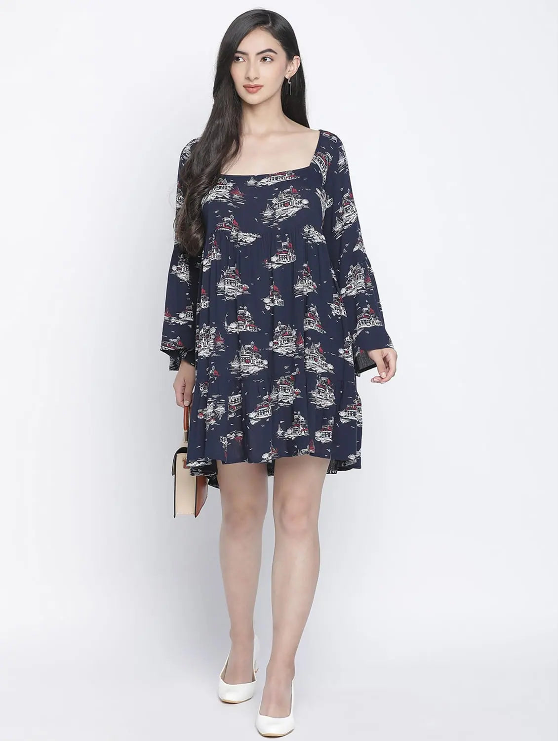 Dony Blue Printed Women Casual Dress