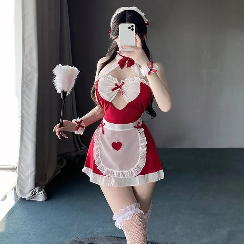 Yomorio Sexy Maid Costume Anime Maid Cosplay Outfit Cut Out Lingerie Dress with Apron