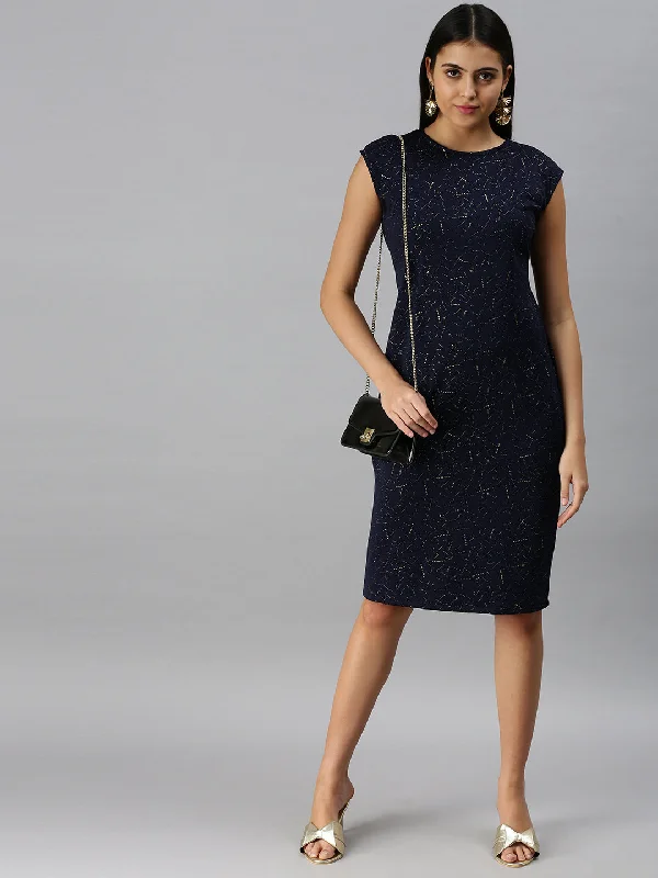 Women Solid Sheath Navy Blue Dress-AE-9881-Navyblue
