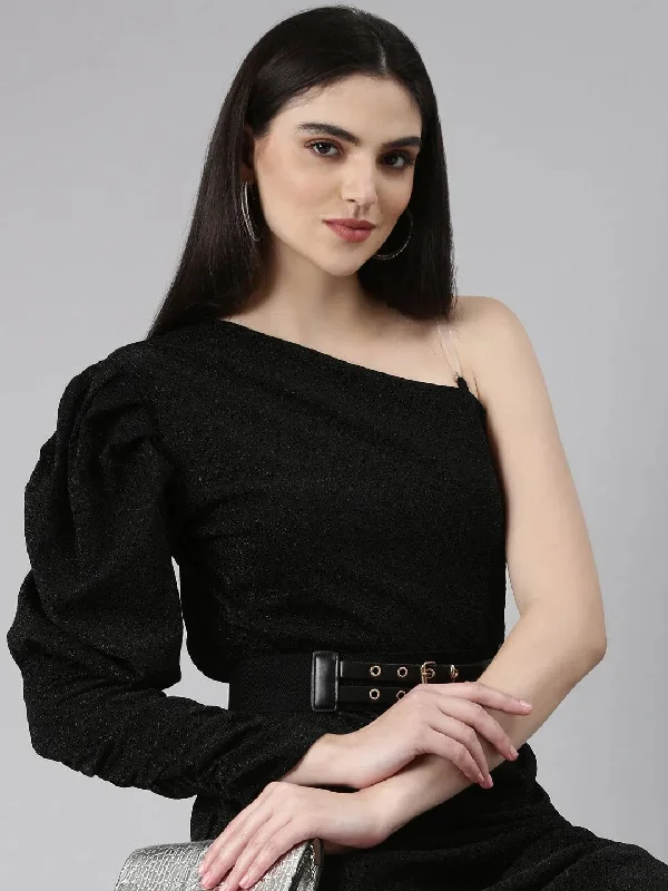 Women Black Solid Sheath Dress-8I-10020-Black