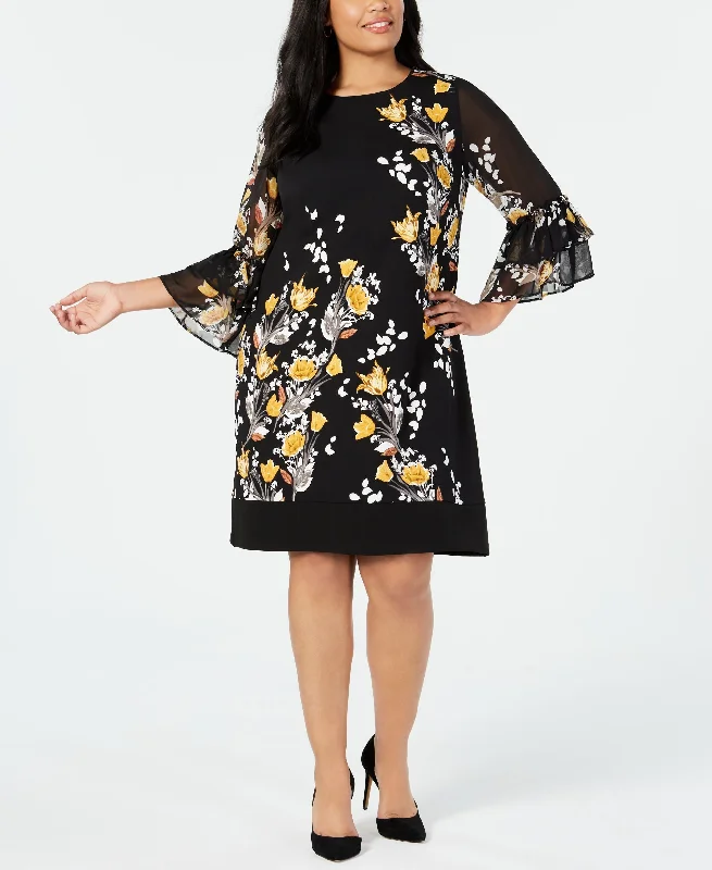 Alfani Plus Size Floral Print Bell Sleeve Dress