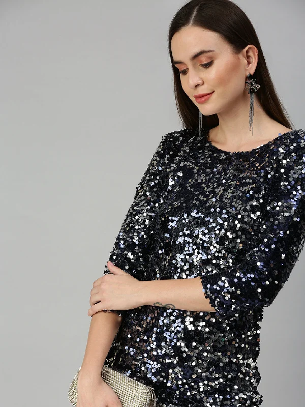 Women Printed Sheath Navy Blue Dress-KG-1931-Navyblue