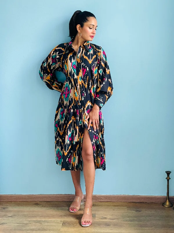 Black Ikat Long Dress