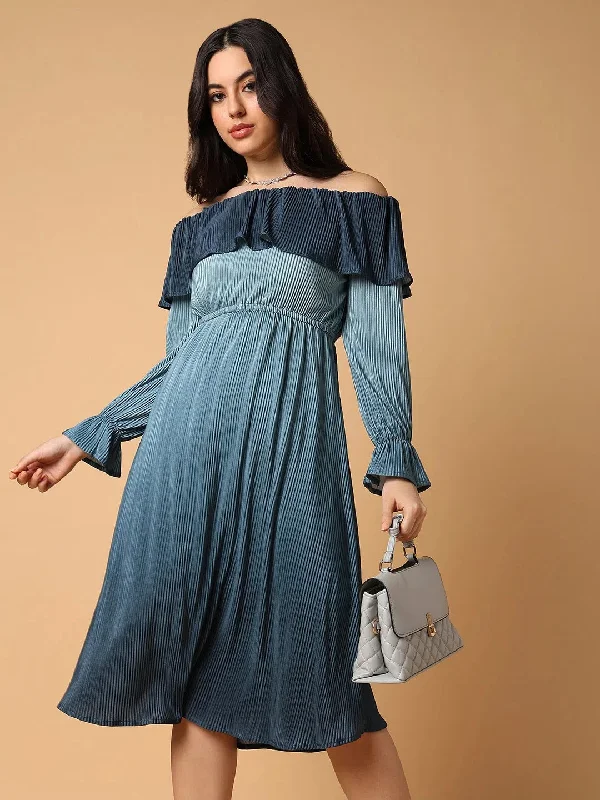 Women's Teal Solid Fit and Flare Dress-HQ-002-Teal