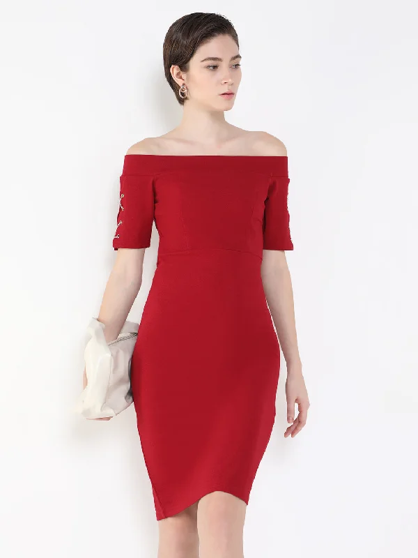 Women Solid Red Sheath Dress-AE-002-Red