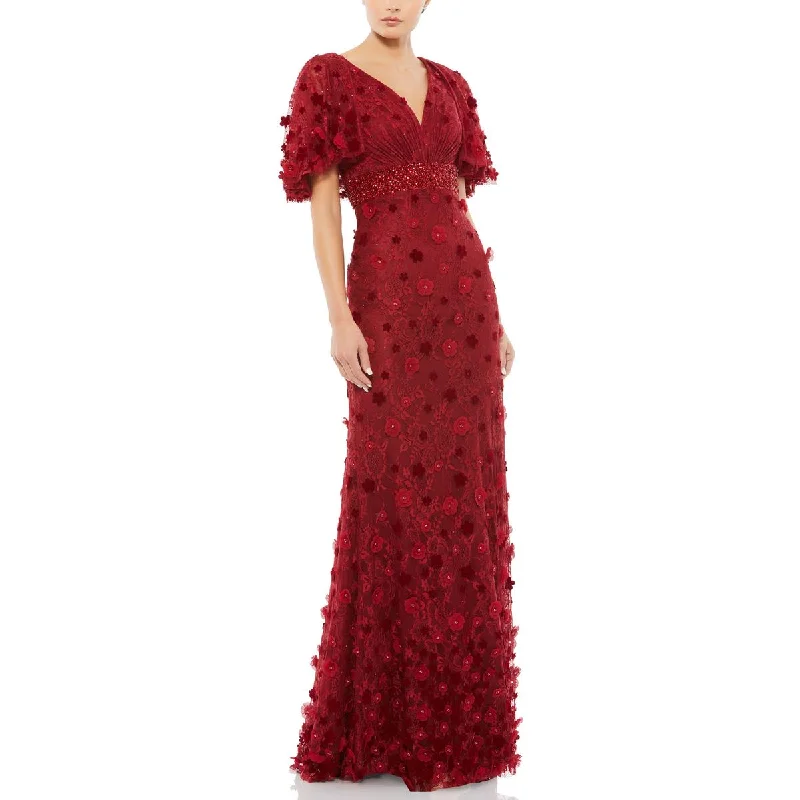Womens Lace Embellished Evening Dress