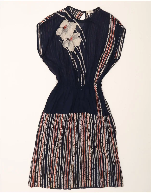 VINTAGE Womens A-Line Dress IT 50 XL Navy Blue Floral